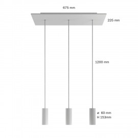 Creative Cables - Κρεμαστό Φωτιστικό 3φωτο Με Ορθογώνια Ροζέτα Και Μεταλλικά Σποτ Tub-E14