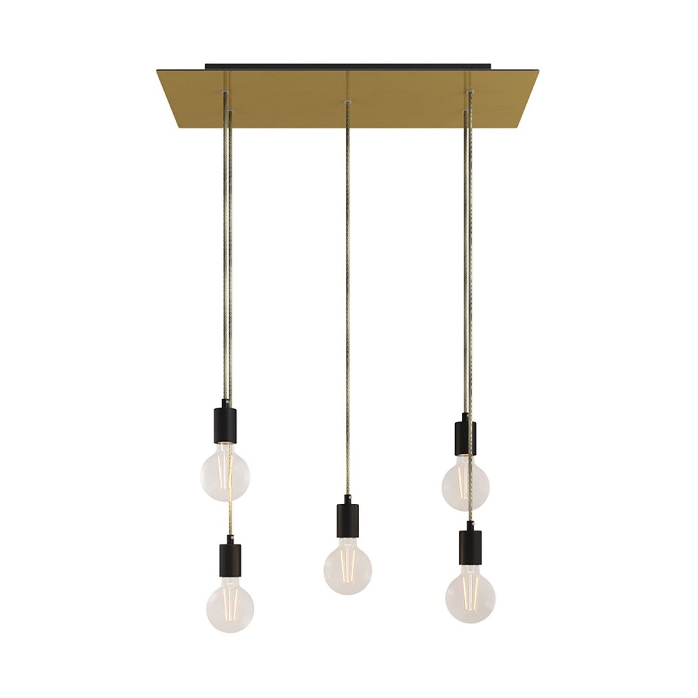 Κρεμαστό Φωτιστικό 5φωτο, με ορθογώνια ροζέτα Rose-One XXL 675 mm, υφασμάτινο καλώδιο και μεταλλικά στοιχεία