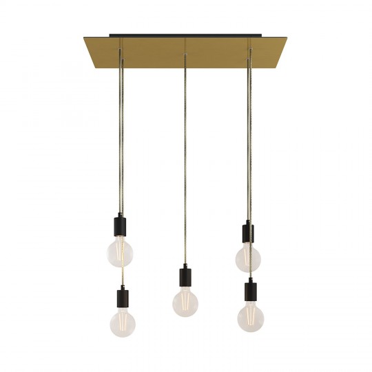 Κρεμαστό Φωτιστικό 5φωτο, με ορθογώνια ροζέτα Rose-One XXL 675 mm, υφασμάτινο καλώδιο και μεταλλικά στοιχεία