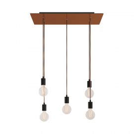 Κρεμαστό Φωτιστικό 5φωτο, με ορθογώνια ροζέτα Rose-One XXL 675 mm, υφασμάτινο καλώδιο και μεταλλικά στοιχεία