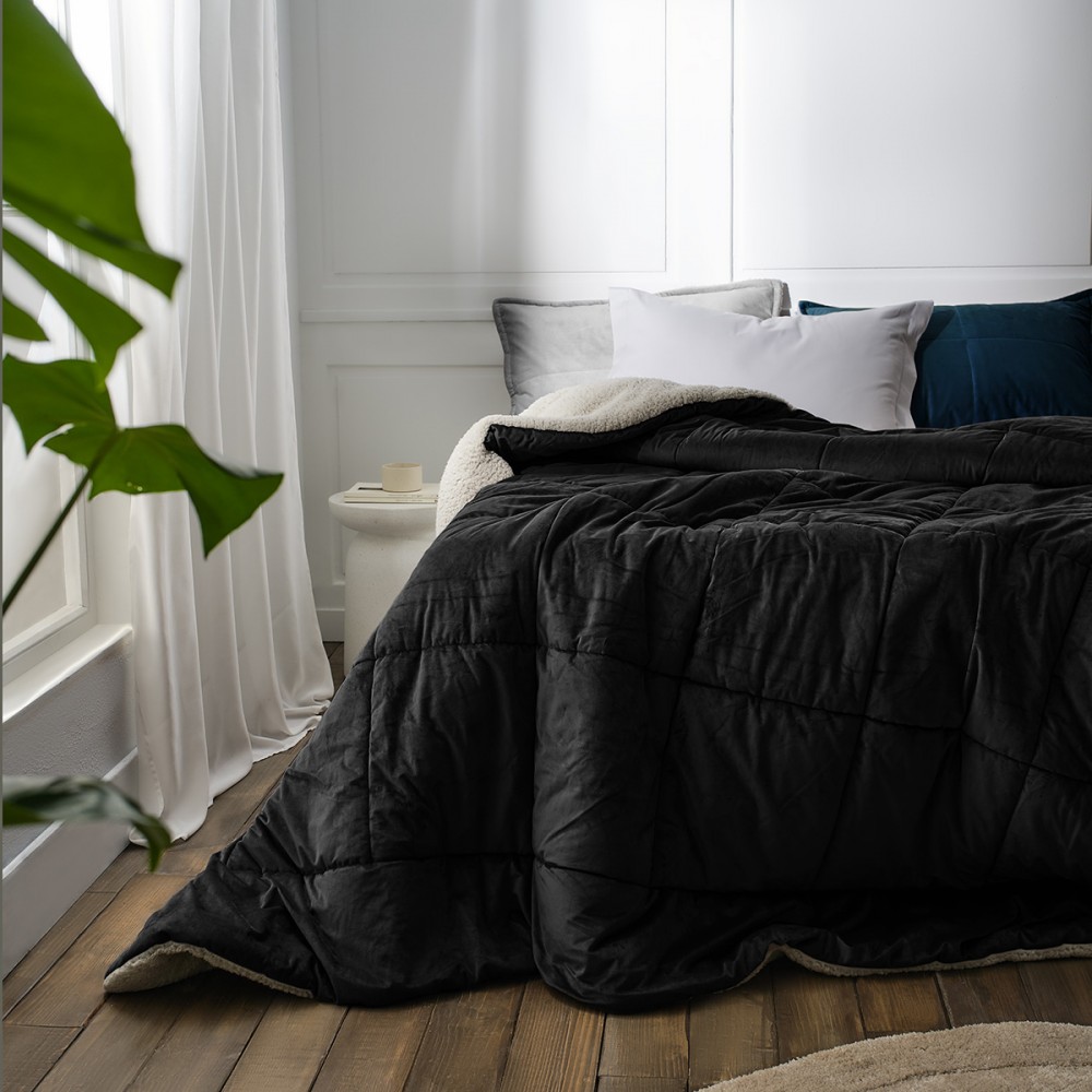 Πάπλωμα-Κουβέρτα 235x245cm GOFIS HOME  Teddy Graphite Black 407/45