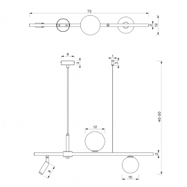Milagro - Κρεμαστό 3φωτο Φωτιστικό Sirio 75cm Μαύρο Λευκό