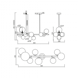 Milagro - Γυάλινο Κρεμαστό Φωτιστικό Μαύρο με Φυμέ Γυαλί Mila 80cm 10xG9