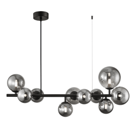 Milagro - Γυάλινο Κρεμαστό Φωτιστικό Μαύρο με Φυμέ Γυαλί Mila 80cm 10xG9