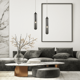 Milagro - Γυάλινο Κρεμαστό Φωτιστικό Μαύρο Με Φυμέ Γυαλί Pax Ø8cm