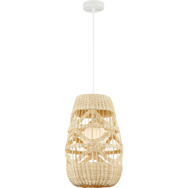 Milagro - Κρεμαστό Φωτιστικό Arona με Γυάλινο Καπέλο Ø25cm Λευκό με Ραττάν