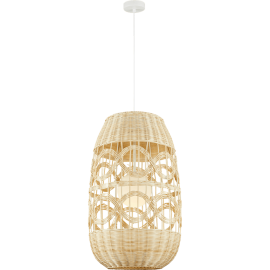 Κρεμαστό Φωτιστικό Arona με Γυάλινο Καπέλο Ø40cm Λευκό με Ραττάν
