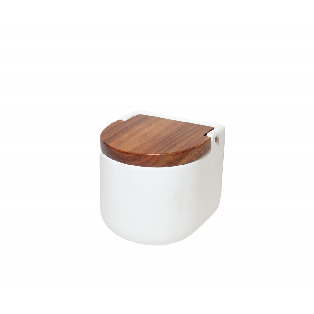 Andrea House - Λευκή Ζαχαριέρα Με Ξύλινο Καπάκι Ceramic White