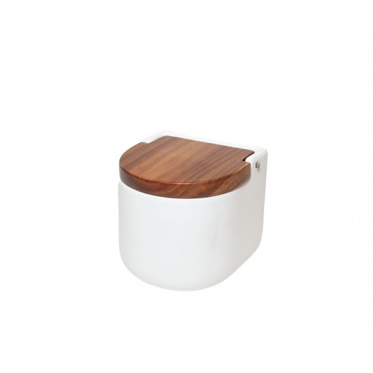 Andrea House - Λευκή Ζαχαριέρα Με Ξύλινο Καπάκι Ceramic White