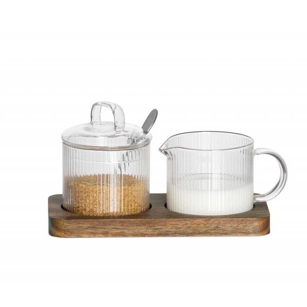 Andrea House - Σετ Σερβιρίσματος Για Γάλα Και Ζάχαρη Glass Stripes Acacia