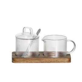 Andrea House - Σετ Σερβιρίσματος Για Γάλα Και Ζάχαρη Glass Stripes Acacia