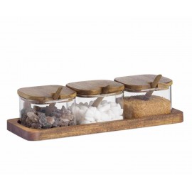 Andrea House - Σετ 3 Βάζα Για Καφέ/Ζάχαρη Glass Stripes Acacia