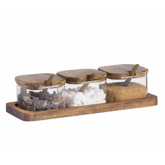 Andrea House - Σετ 3 Βάζα Για Καφέ/Ζάχαρη Glass Stripes Acacia Andrea House - Σετ 3 Βάζα Για Καφέ/Ζάχαρη Glass Stripes Acacia