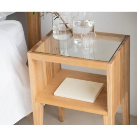 Andrea House - Κομοδίνο Με Ράφι Ash Wood/Glass