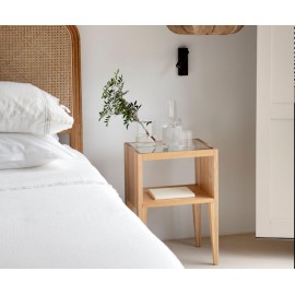 Andrea House - Κομοδίνο Με Ράφι Ash Wood/Glass