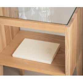 Andrea House - Κομοδίνο Με Ράφι Ash Wood/Glass