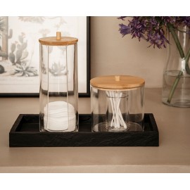 Andrea House - Ακρυλικό Κουτί Αποθήκευσης Μπάνιου Για Δίσκους Ντεμακιγιάζ Με Καπάκι Bamboo