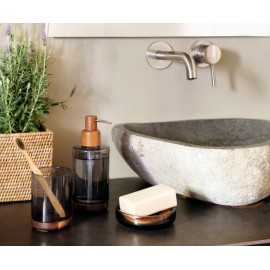 Andrea House - Ποτηράκι Για Οδοντόβουρτσες Grey Glass Acacia