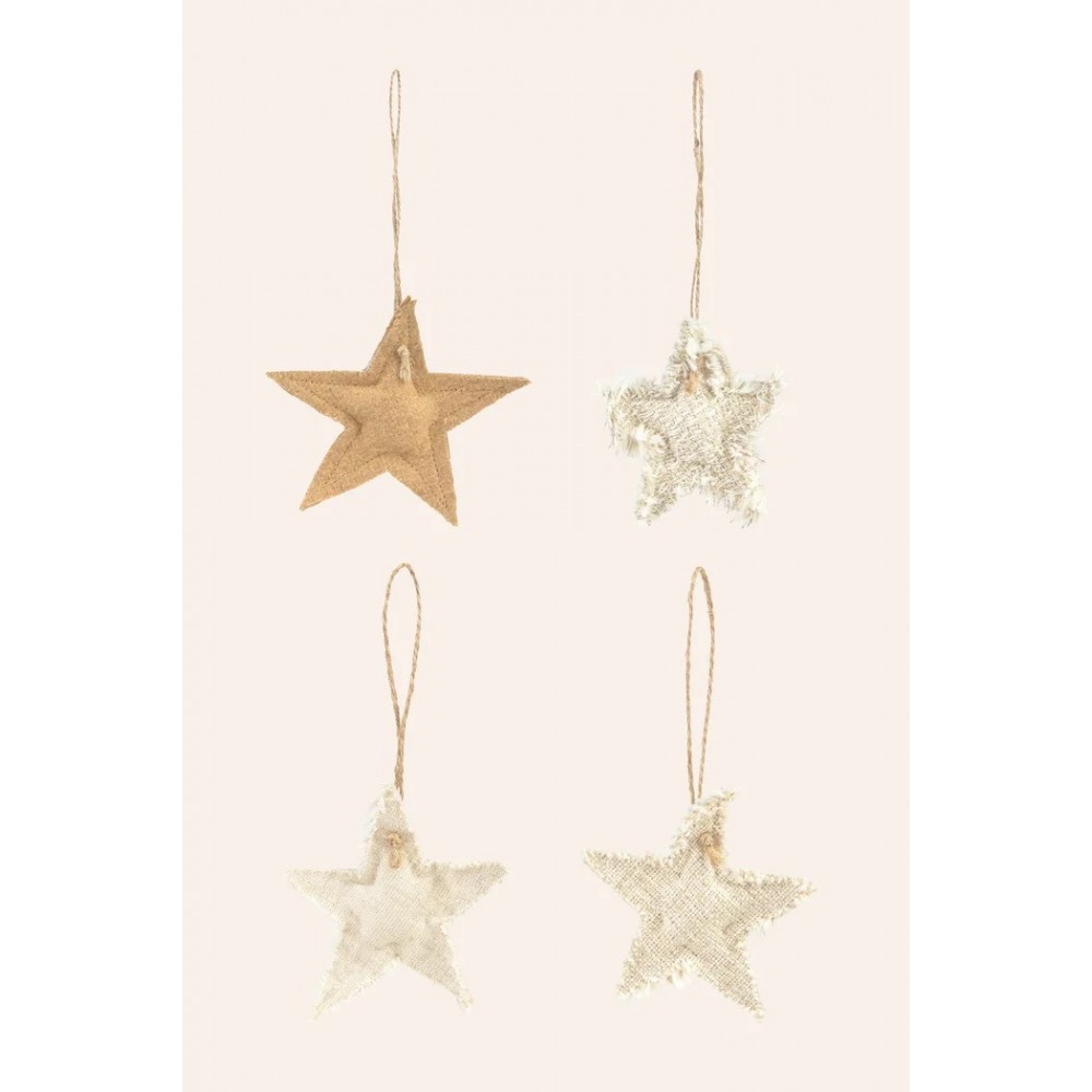 Calma House - Σετ 4 Υφασμάτινα Στολίδια Stars Natural