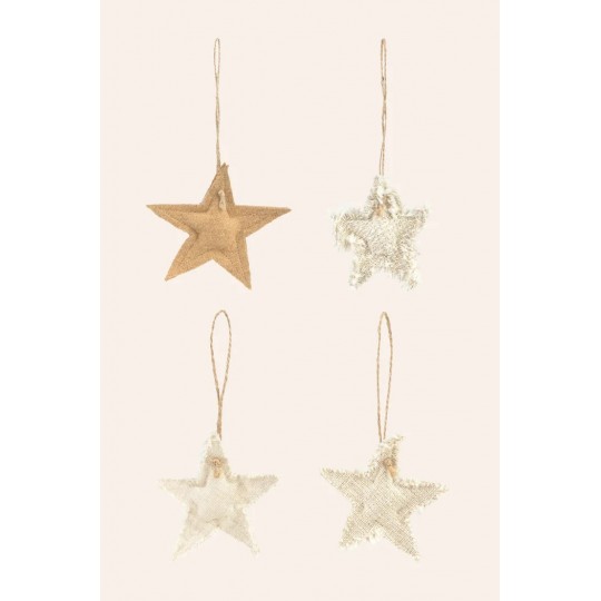 Calma House - Σετ 4 Υφασμάτινα Στολίδια Stars Natural