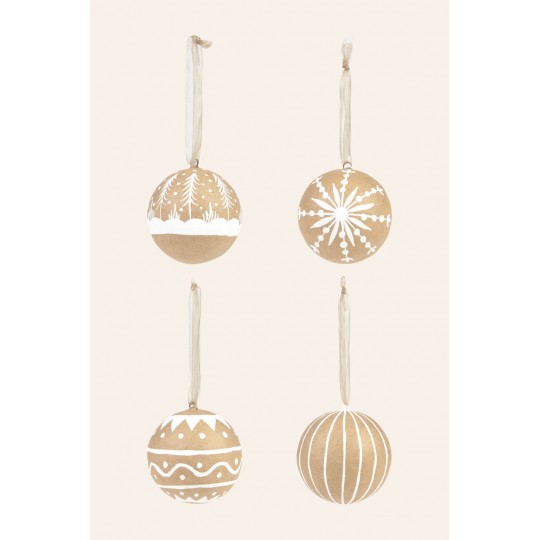 Calma House - Σετ 4 Χριστουγεννιάτικες Μπάλες Mery Natural