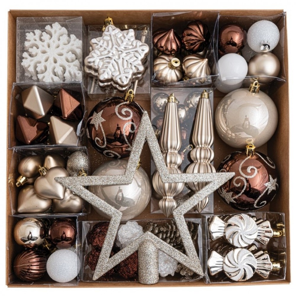 Σετ 98 Τεμαχίων Διακοσμητικά Στολίδια 3-12cm Και Κορυφή 20cm Σετ 98 Τεμαχίων Διακοσμητικά Στολίδια 3-12cm Και Κορυφή 20cm