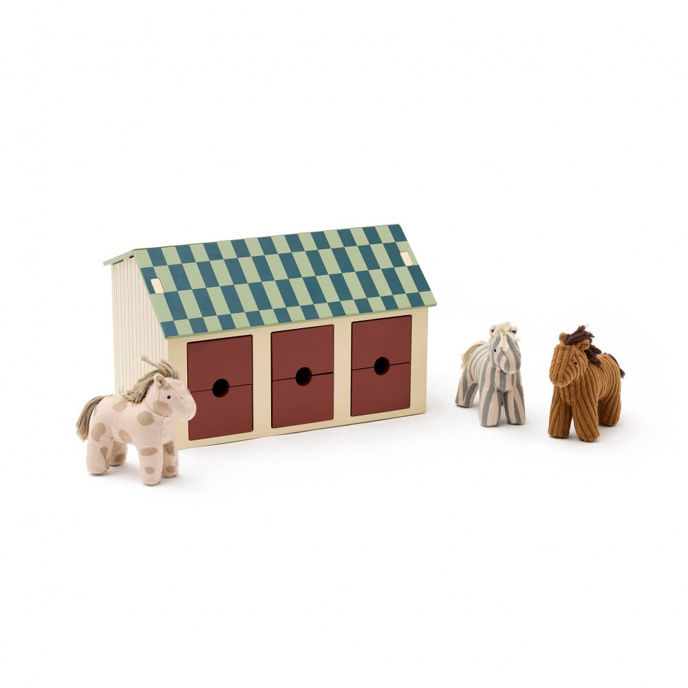 Kids Concept - Ξύλινος Στ΄άβλος Με 3 Αλογάκια Sam, Dotty, Vera