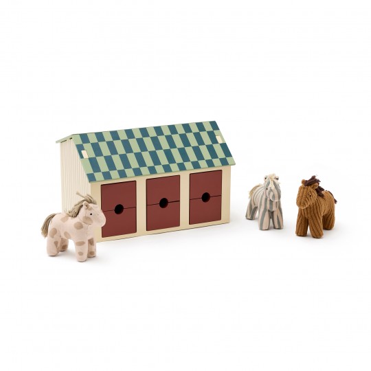 Kids Concept - Ξύλινος Στ΄άβλος Με 3 Αλογάκια Sam, Dotty, Vera