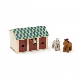 Kids Concept - Ξύλινος Στ΄άβλος Με 3 Αλογάκια Sam, Dotty, Vera