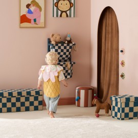 Kids Concept - Σκαμπό με Αποθηκευτικό Χώρο 30cm Check Teal