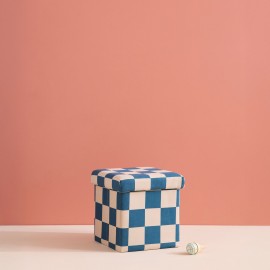 Kids Concept - Σκαμπό με Αποθηκευτικό Χώρο 30cm Check Teal