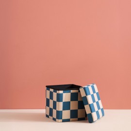 Kids Concept - Σκαμπό με Αποθηκευτικό Χώρο 30cm Check Teal
