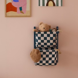 Kids Concept - Επιτοίχιο Υφασμάτινο Ράφι Αποθήκευσης Check Teal