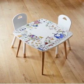 Les Droles De Bouilles - Σετ Τραπέζι Με Επιφάνεια Χρωματισμού & 2 Καρεκλάκια Δάσος