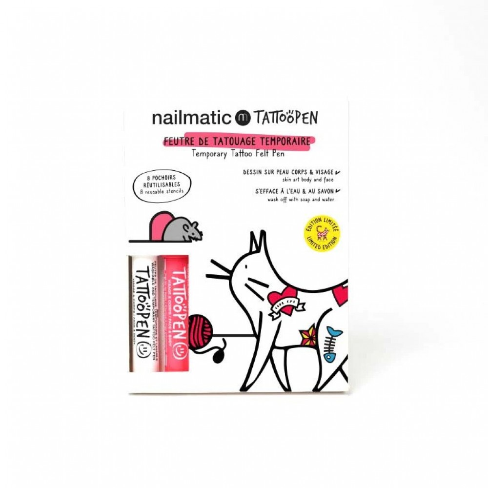Nailmatic - Σετ Ζωγραφικής Δέρματος Tattoopen Με Στένσιλ The Cat by Ami Imaginaire Nailmatic - Σετ Ζωγραφικής Δέρματος Tattoopen Με Στένσιλ The Cat by Ami Imaginaire