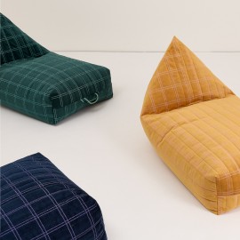 Nobodinoz - OASIS Παιδικό Πουφ Eco Velvet Green Mint Windowpane