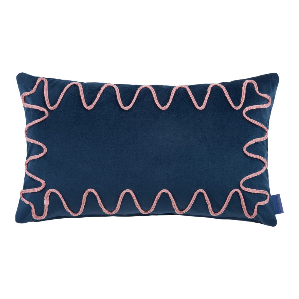 Nobodinoz - RITA Ορθογώνιο Μαξιλάρι Με Κέντημα Eco-velvet Night Blue 48x30cm