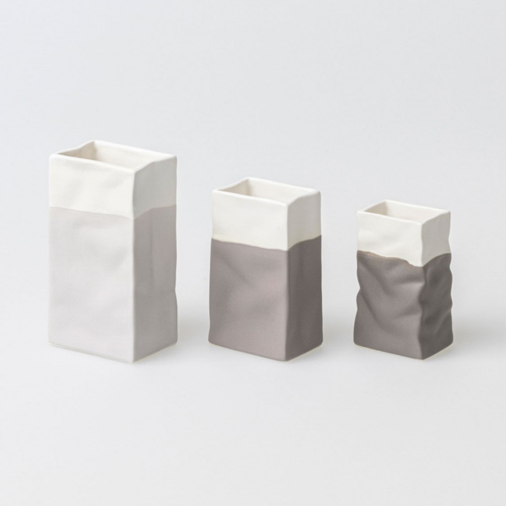 Raeder - Μίνι Βάζα Πορσελάνης Paper Bags Σετ 3 Grey