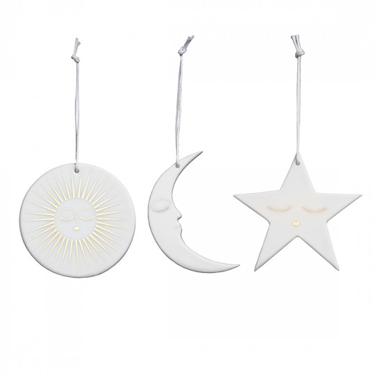 Trevoly by Raeder - Σετ 3 Πορσελάνινα Στολίδια Sun Moon Star