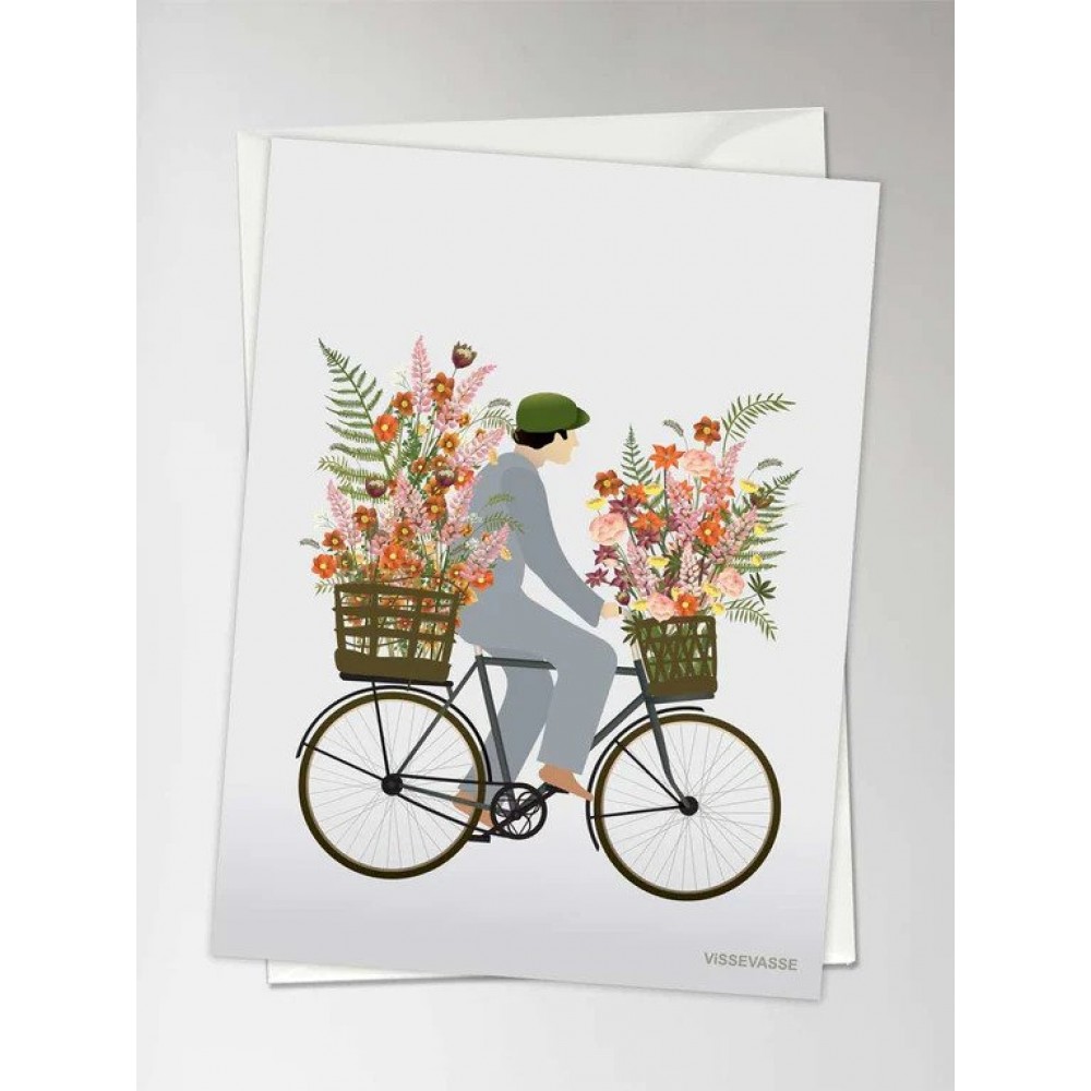 Vissevasse - Δίπτυχη Ευχετήρια Κάρτα Bicycle With Flowers