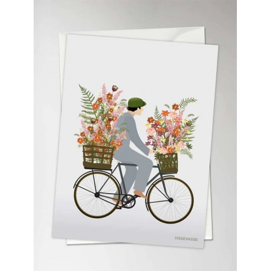 Vissevasse - Δίπτυχη Ευχετήρια Κάρτα Bicycle With Flowers