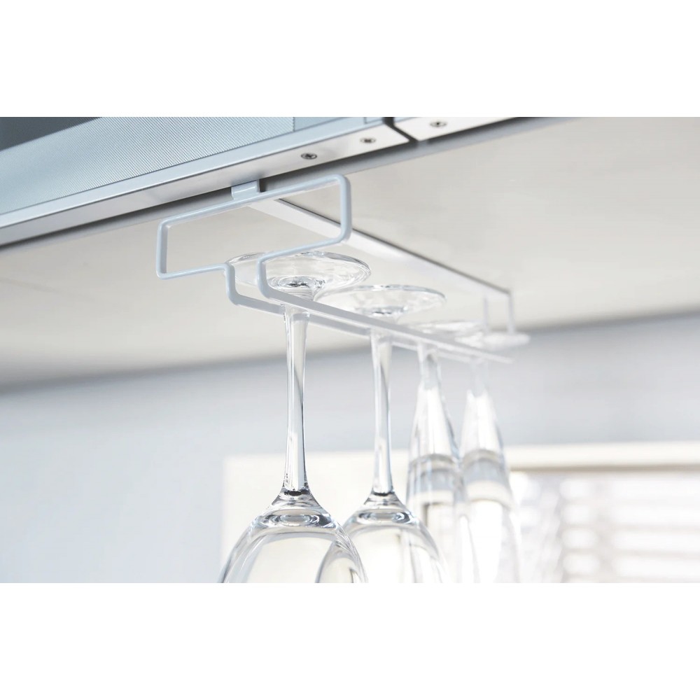 Yamazaki TOWER Porte-Verres Sous-Étagère – Range-Verres à Vin Blanc, Design Japonais Minimaliste, Fixation Sans Vis, Acier Blanc