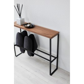 Yamazaki - Ράφι Για Παντόφλες Με Ξύλινη Επιφάνεια 12x50x41cm BK