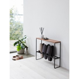 Yamazaki - Ράφι Για Παντόφλες Με Ξύλινη Επιφάνεια 12x50x41cm BK