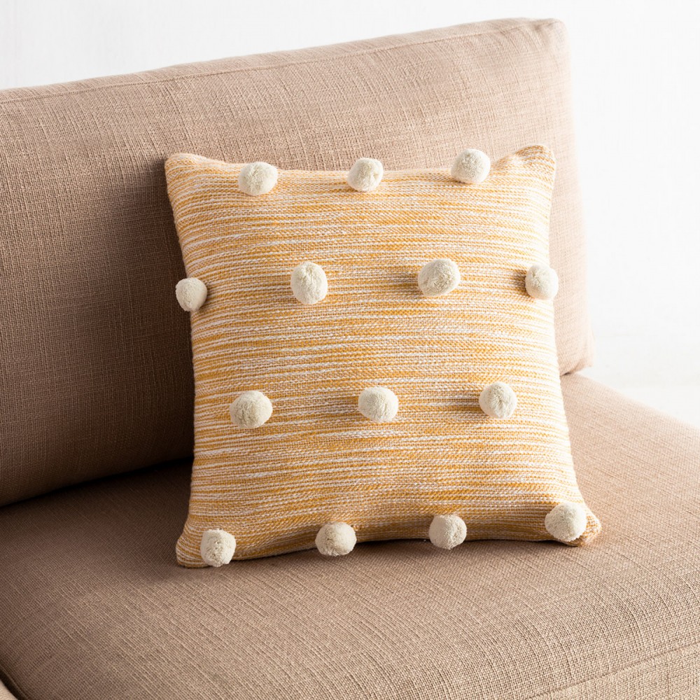 Gofis Home - Μαξιλαροθήκη  Poms 43x43cm Mustard 555/10