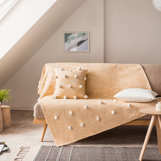  Gofis Home - Διακοσμητικό Ριχτάρι Poms 135x180cm Mustard 555/10