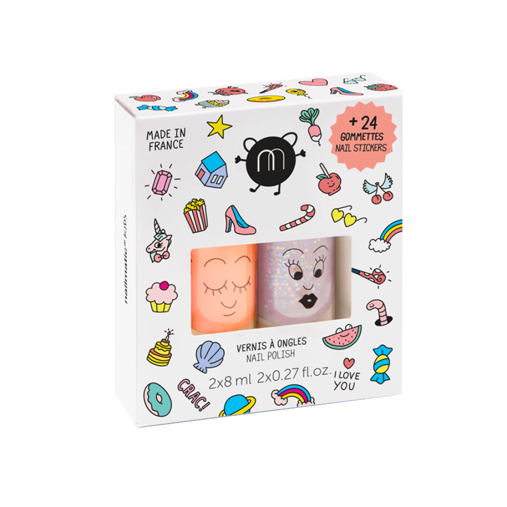 Nailmatic - Σετ 2 Βερνίκια Νυχιών Με Αυτοκόλλητα Flamingo & Polly