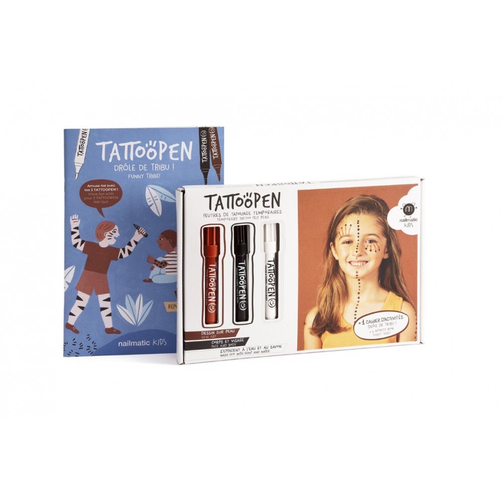 Nailmatic - Σετ Ζωγραφικής Δέρματος Tattoopen Με Βιβλιαράκι Καφέ, Μαύρο, Λευκό