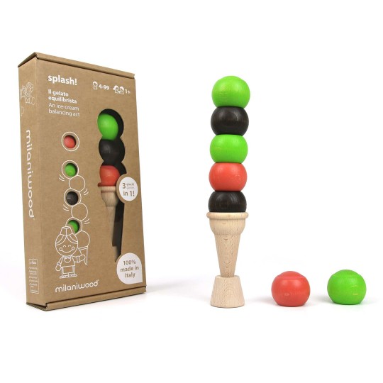 Milaniwood - Ξύλινo Επιτραπέζιο Παιχνίδι "Παγωτό Χωνάκι Splash" 