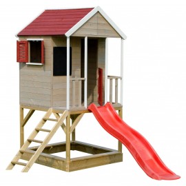 Wendi Toys - Ξύλινο Υπερυψωμένο Σπιτάκι Εξωτερικού Χώρου Με Τσουλήθρα Summer Adventure
